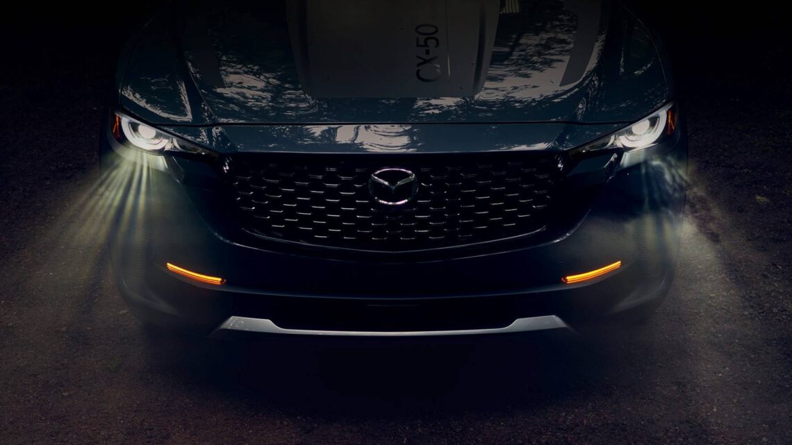 2024 Mazda CX-50 headlights at night
